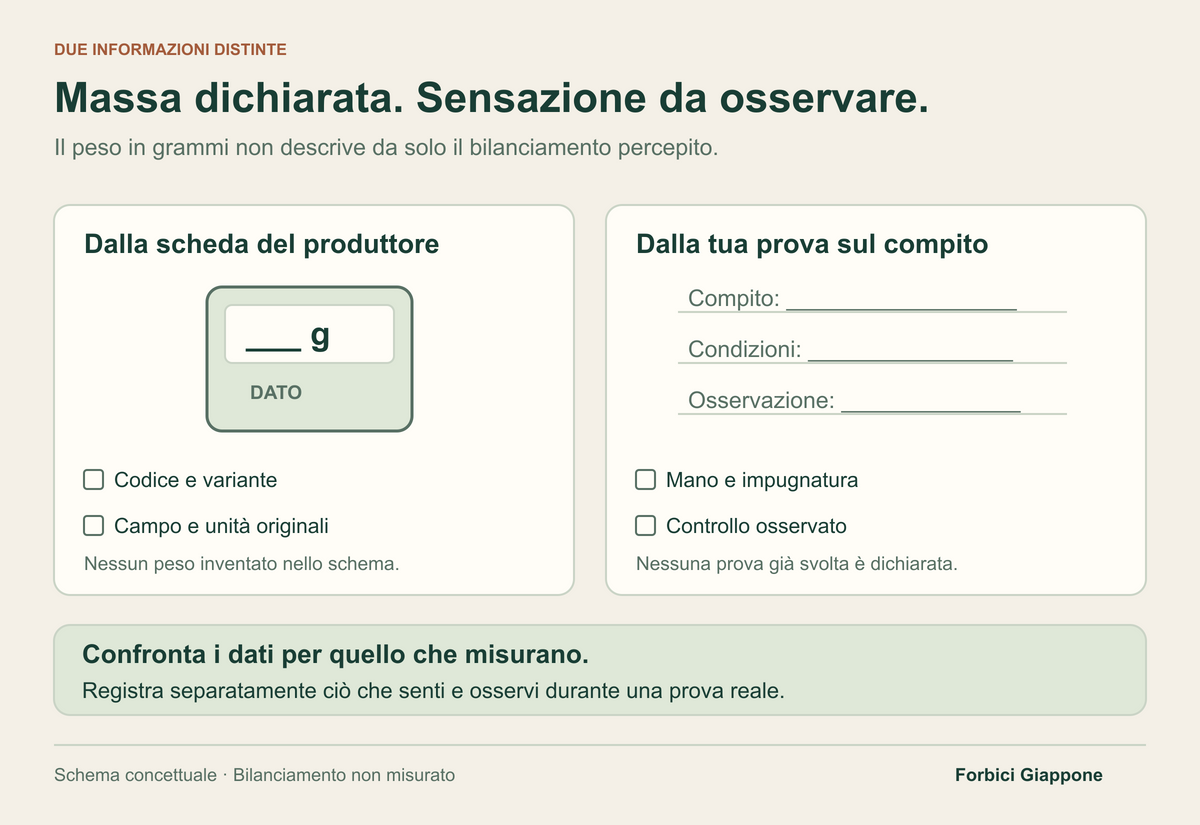 Una scheda per la massa in grammi è separata da tre righe vuote per compito, condizioni e osservazione durante la prova; nessun valore o risultato è precompilato.