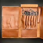 Boho Brown Leather Scissor Wallet - 5 Pocket Artisan Case - Japan Scissors