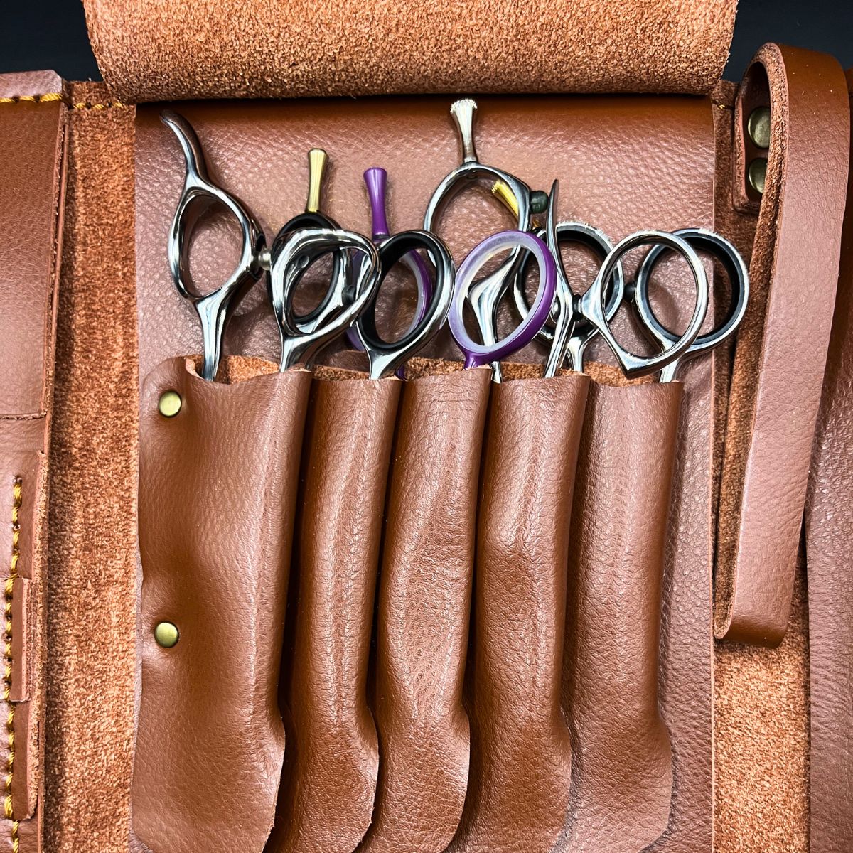 Boho Brown Leather Scissor Wallet - 5 Pocket Artisan Case - Japan Scissors