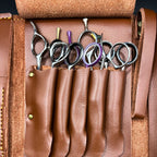 Boho Brown Leather Scissor Wallet - 5 Pocket Artisan Case - Japan Scissors