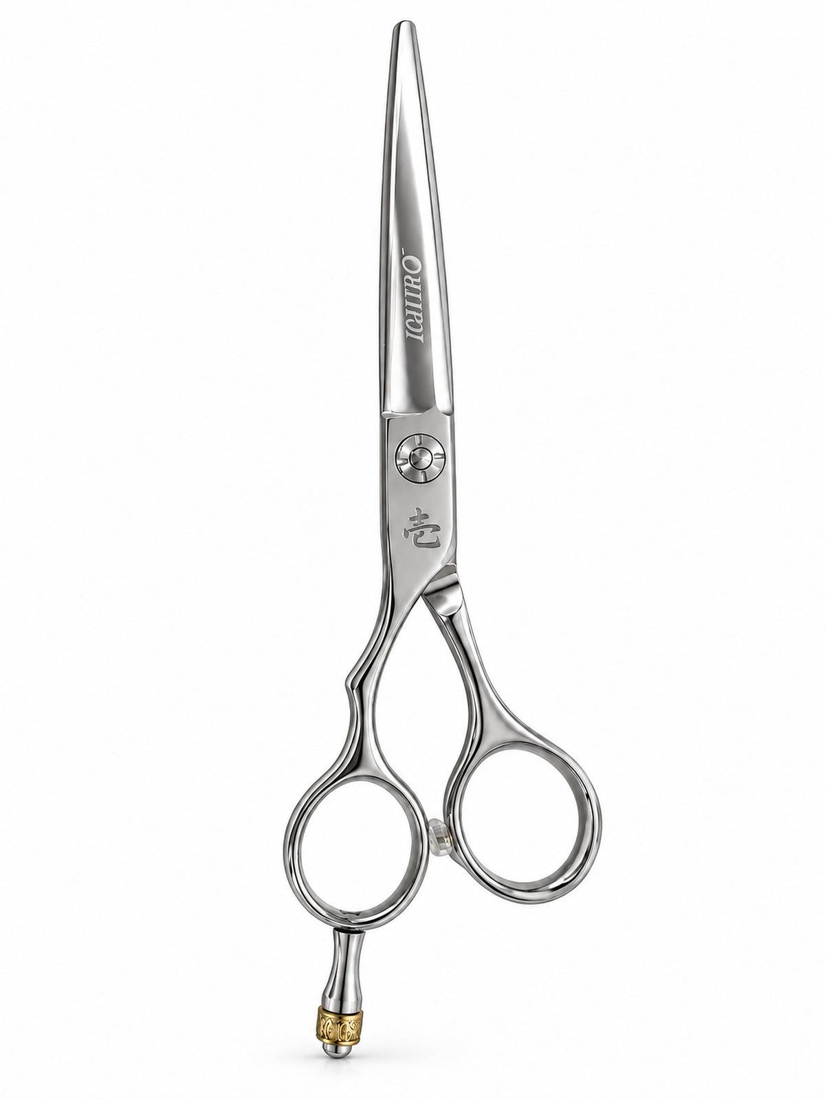 Forbici da taglio Ichiro Crown per mancini con lama convessa, impugnatura offset e corona color oro (SKU: ICH-CRN-LC55)