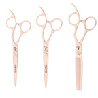 Ichiro Rose Gold master set displaying two cutting shears and one texturizing shear with matching finish
