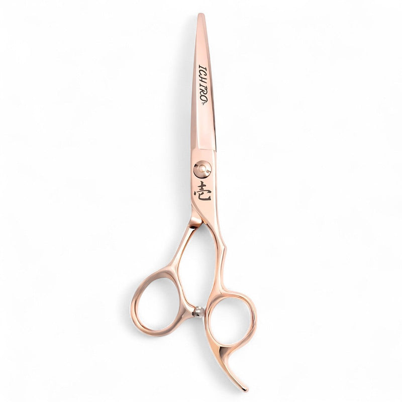Ichiro Rose Gold Sword hair cutting scissors top view showing lightweight sword blade design and rose gold titanium coating