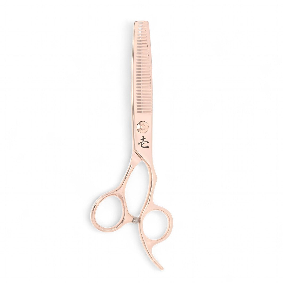 Ichiro Rose Gold thinning scissors top view with 30 precision teeth and rose gold finish