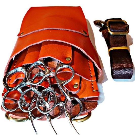 Japan Scissors - 5pcs - Orange Leather Scissors Holster - Japan Scissors