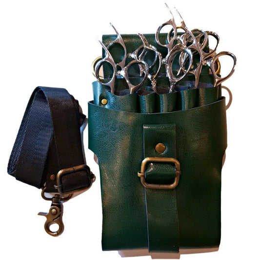 Japan Scissors - 9pcs - Green Leather Scissors Holster - Japan Scissors