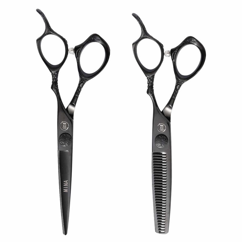 Mina Ash Black Hairdressing Scissor Set - Japan Scissors #dark