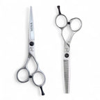 Complete Mina Classic II professional scissors set showing matching cutting and thinning scissors