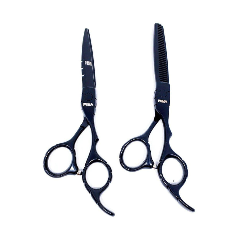Mina Matte Black Scissors Offset Hairdressing Scissor Set - Japan Scissors #dark