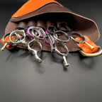 Premium Orange & Brown Leather Scissor Holster - 5 Pocket Professional Belt - Japan Scissors