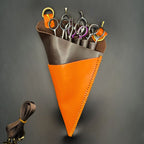 Premium Orange & Brown Leather Scissor Holster - 5 Pocket Professional Belt - Japan Scissors
