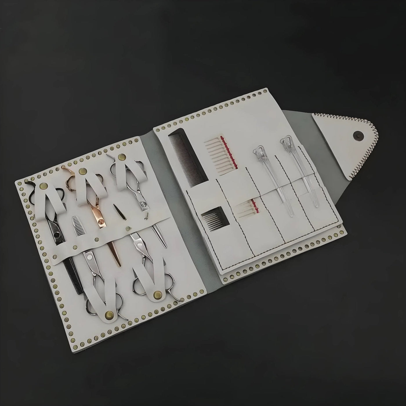Premium White Leather Scissor Case - 5 Scissor Pocket - Japan Scissors