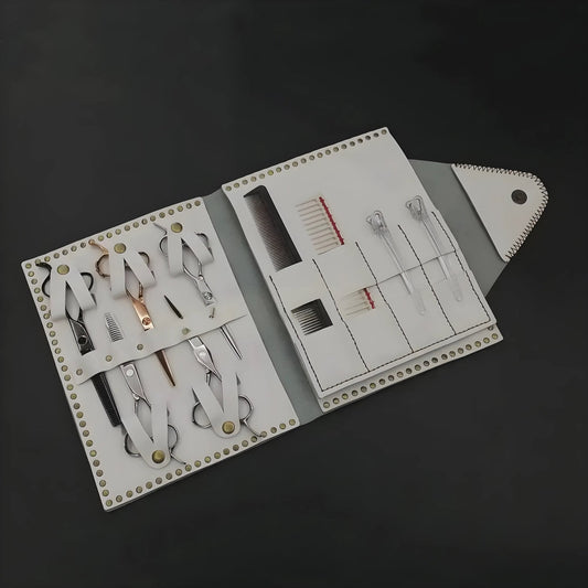 Premium White Leather Scissor Case - 5 Scissor Pocket - Japan Scissors