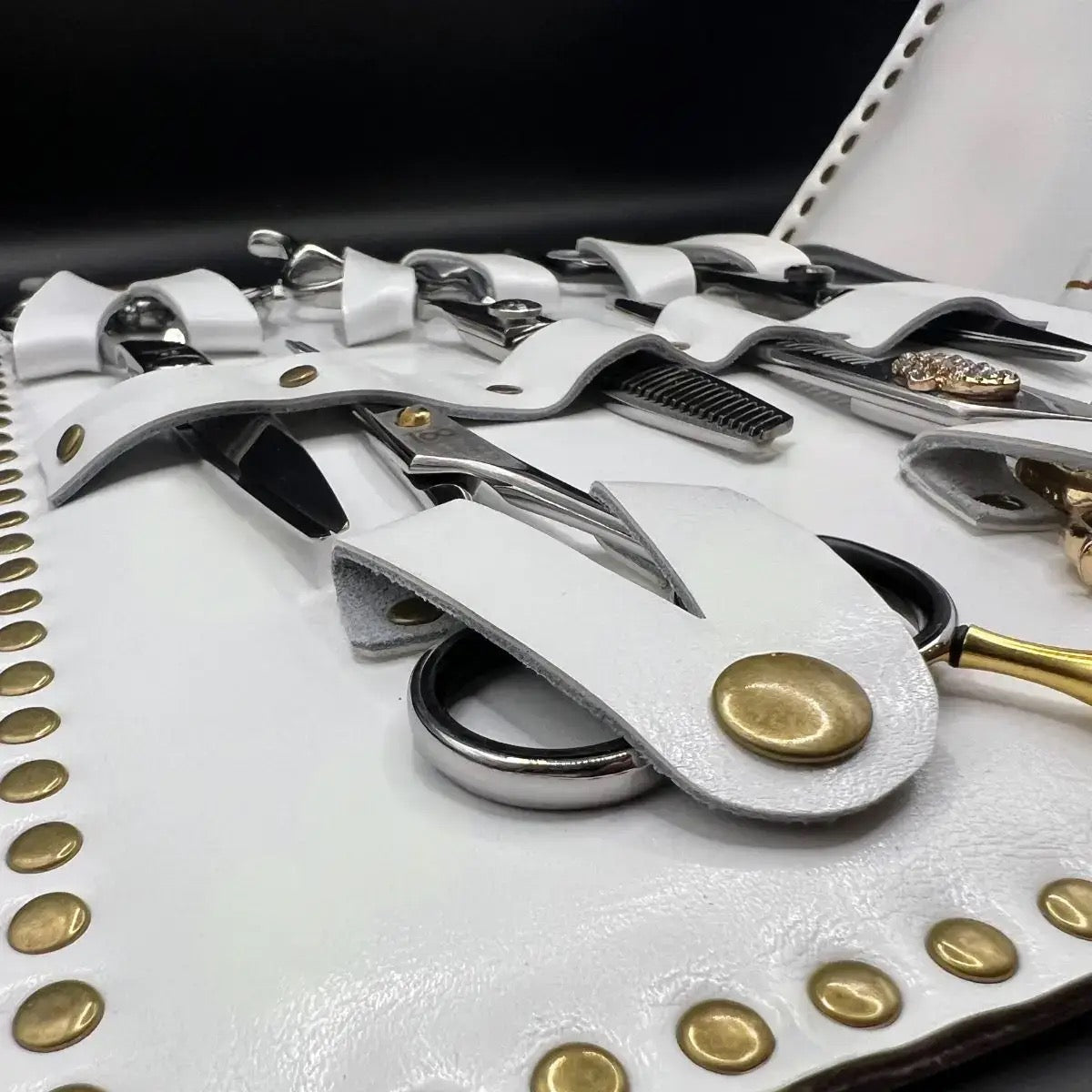 Premium White Leather Scissor Case - 5 Scissor Pocket - Japan Scissors