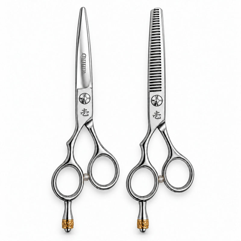 Set forbici Ichiro Crown per mancini: forbici da taglio a lama convessa e sfoltitrice da 6,0" (SKU: ICH-CRN-LS55)